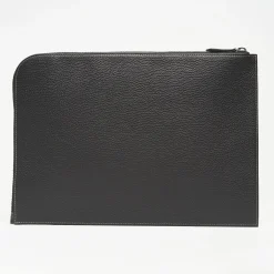 Black Leather Portfolio With Strap