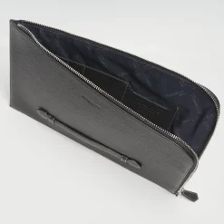 Black Leather Portfolio With Strap
