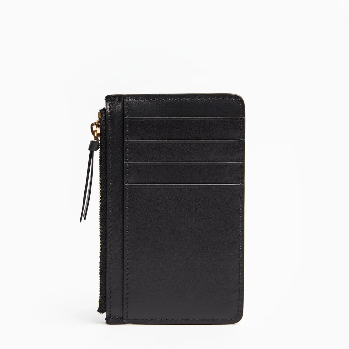 Black Leather Zip Credit Card Holder