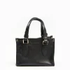 Black Mini Shopping Bag In Hammered Leather