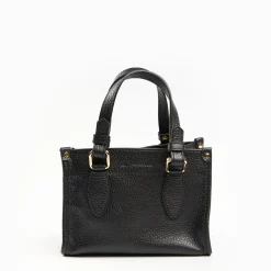 Black Mini Shopping Bag In Hammered Leather