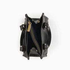 Black Mini Shopping Bag In Hammered Leather