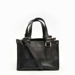 Black Mini Shopping Bag In Hammered Leather