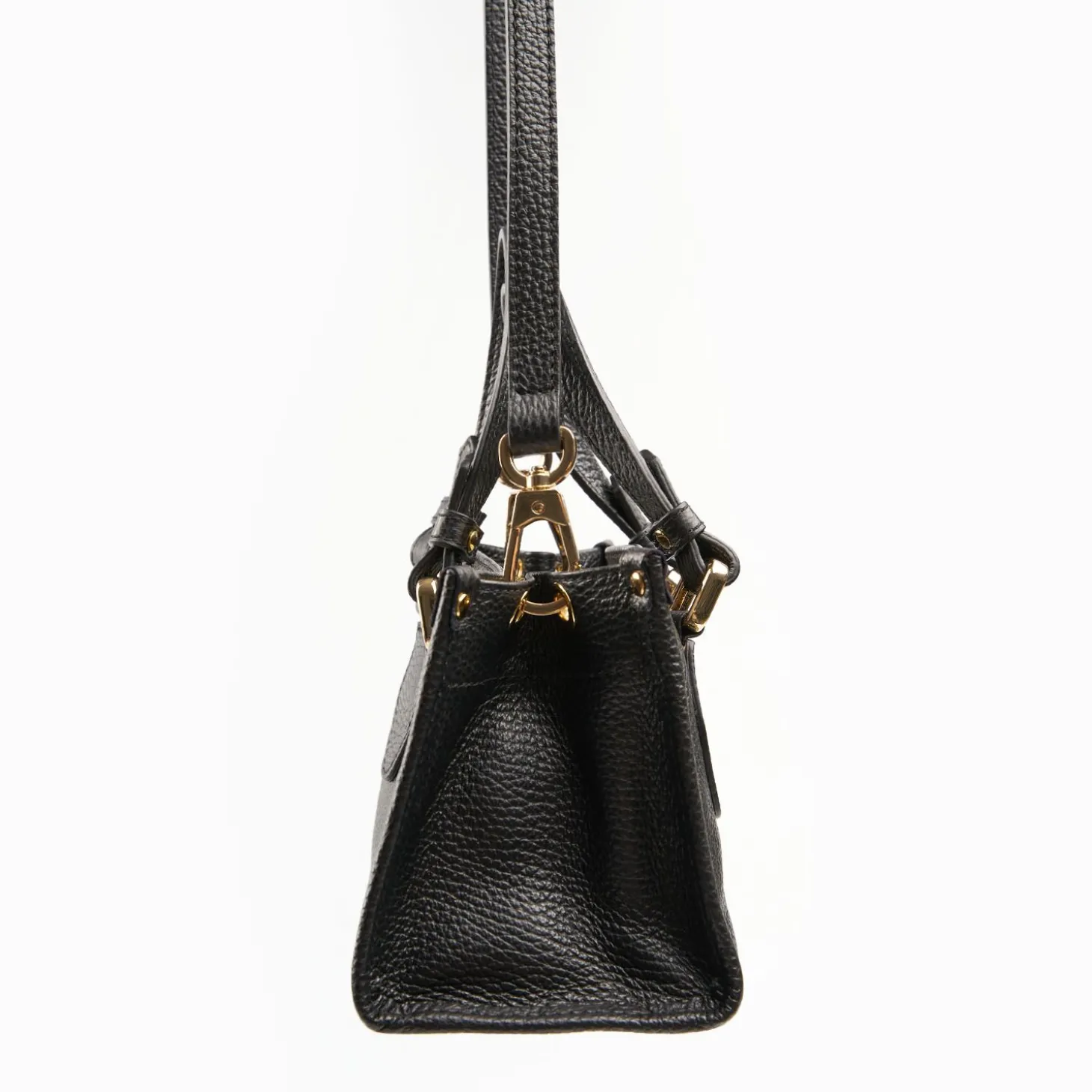 Black Mini Shopping Bag In Hammered Leather