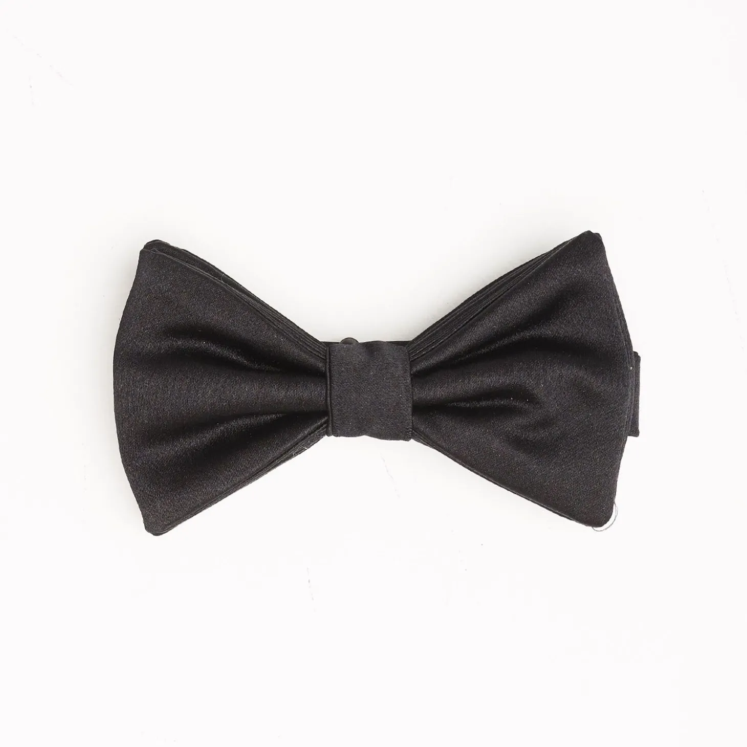 Black Pre-Knotted Silk Satin Bowtie - Solid Color