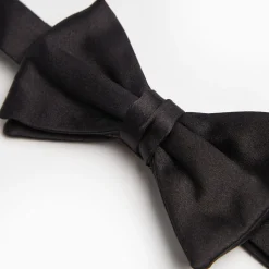 Black Pre-Knotted Silk Satin Bowtie - Solid Color