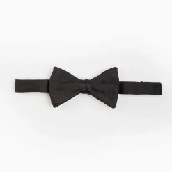 Black Pre-Knotted Silk Satin Bowtie - Solid Color