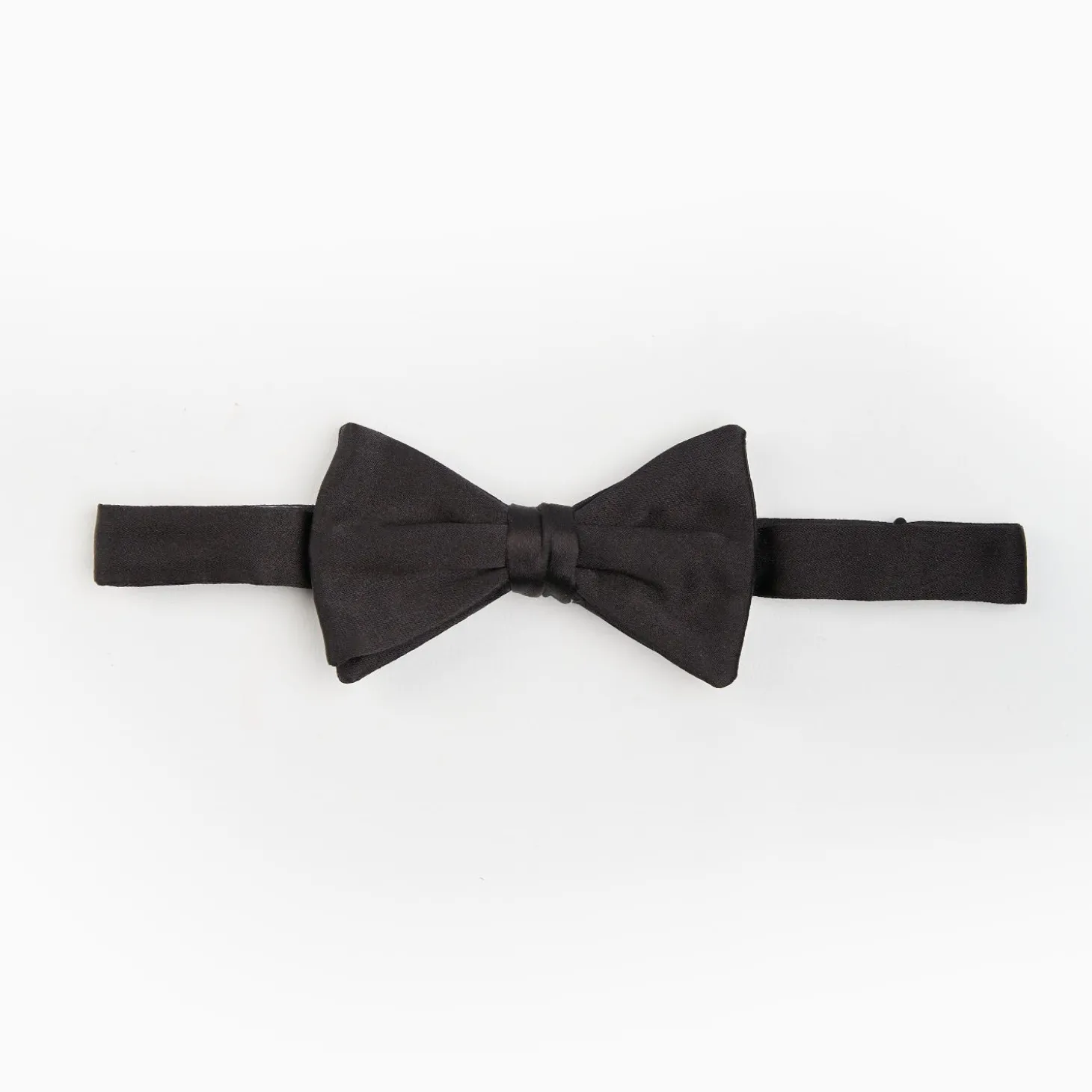 Black Pre-Knotted Silk Satin Bowtie - Solid Color