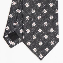 Black Sartorial Cotton And Silk Tie - Large Flower Pattern