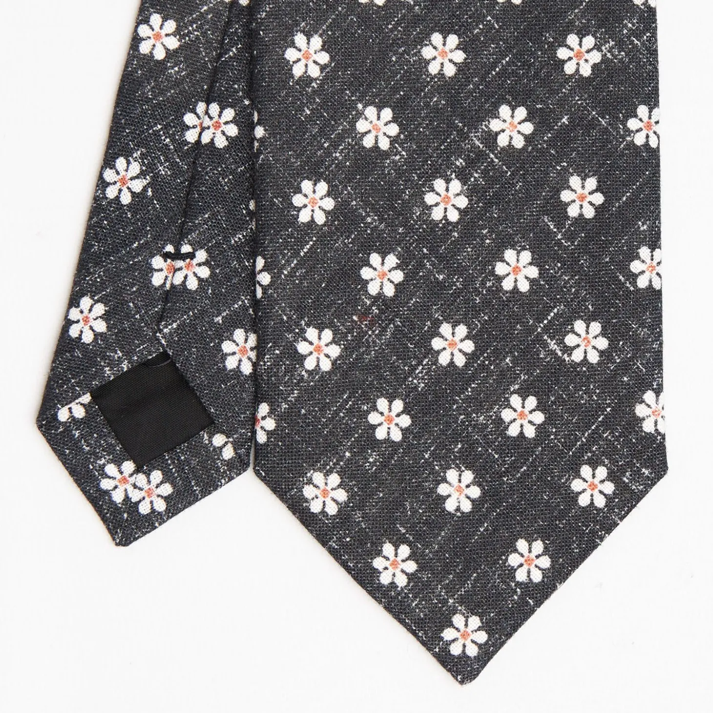Black Sartorial Cotton And Silk Tie - Large Flower Pattern