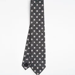 Black Sartorial Cotton And Silk Tie - Large Flower Pattern