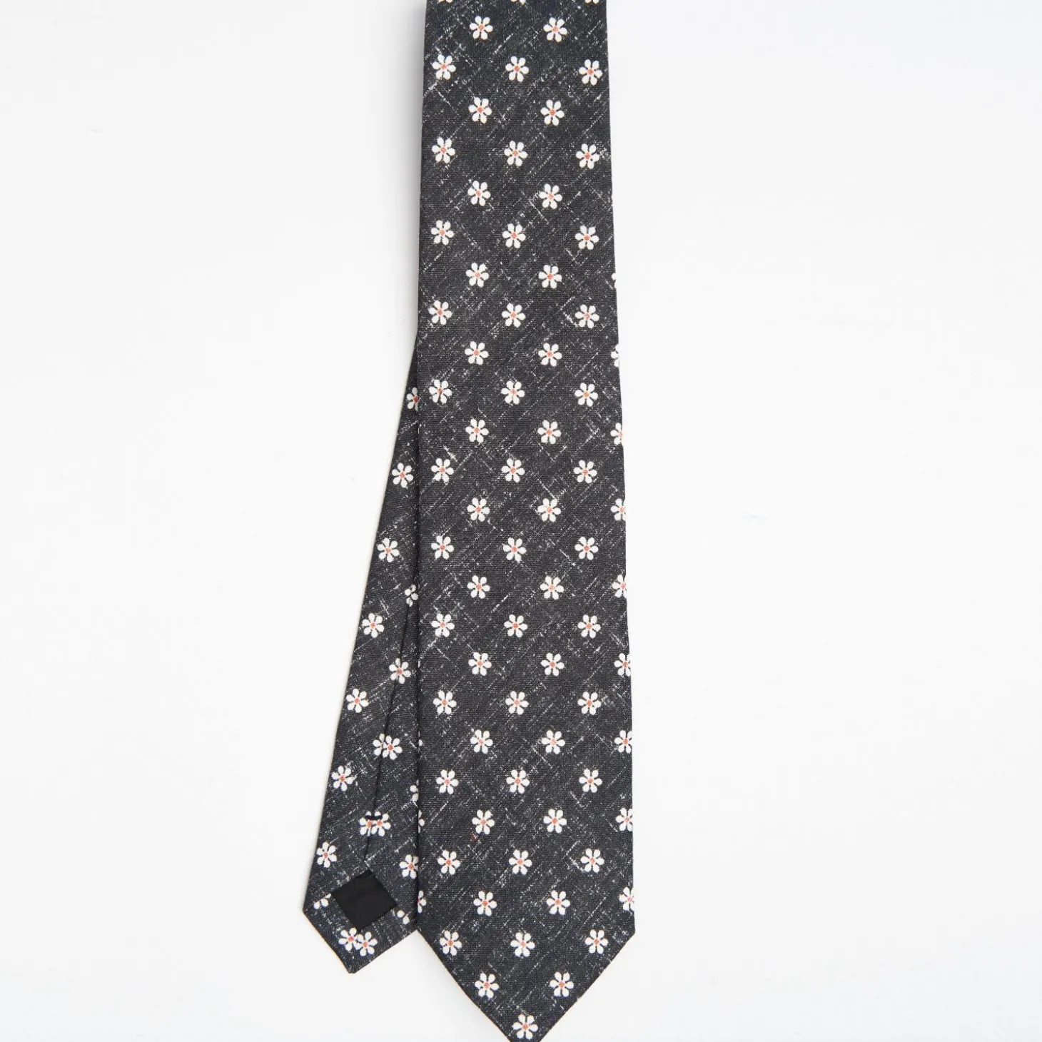 Black Sartorial Cotton And Silk Tie - Large Flower Pattern