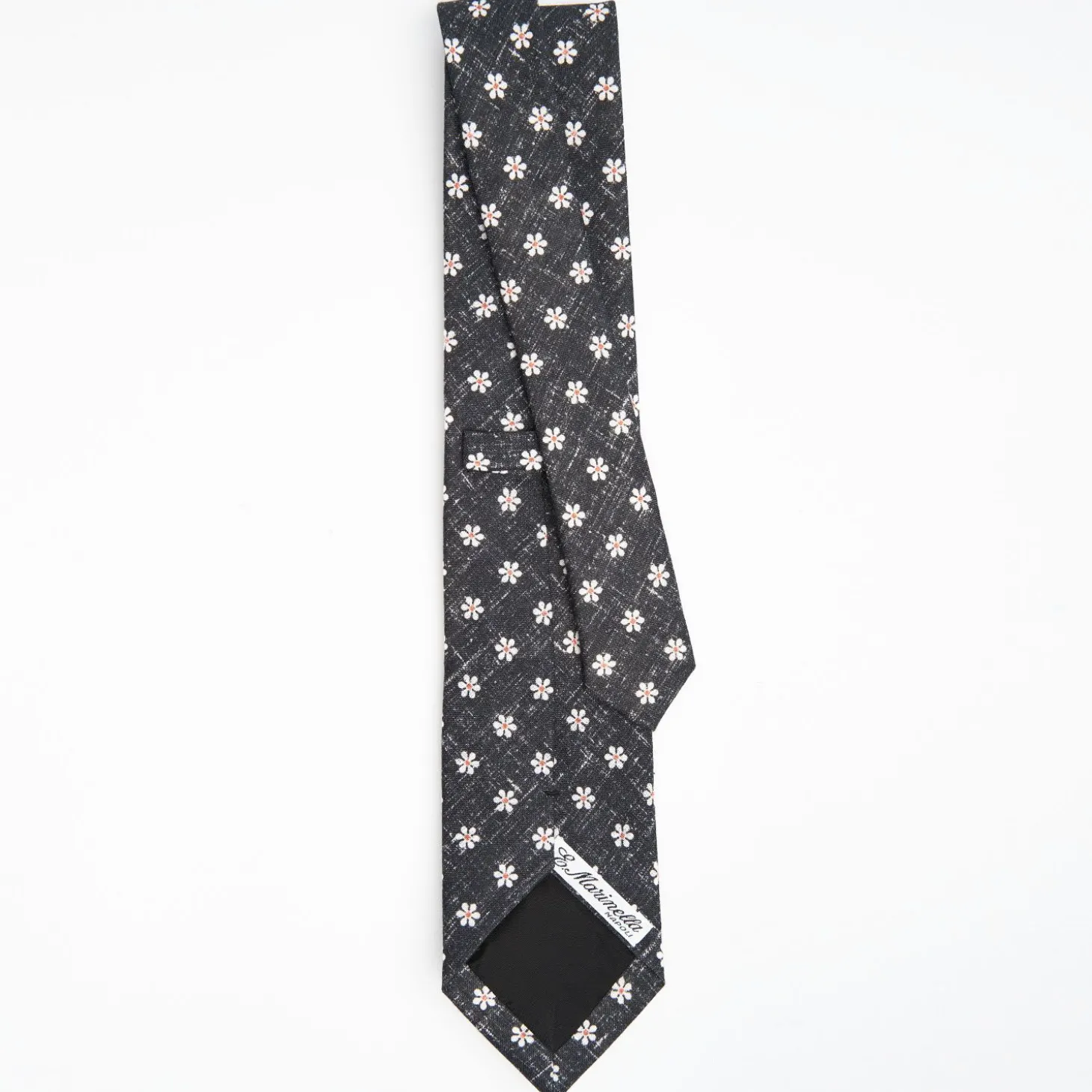 Black Sartorial Cotton And Silk Tie - Large Flower Pattern