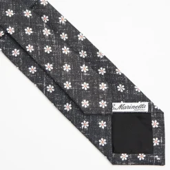 Black Sartorial Cotton And Silk Tie - Large Flower Pattern