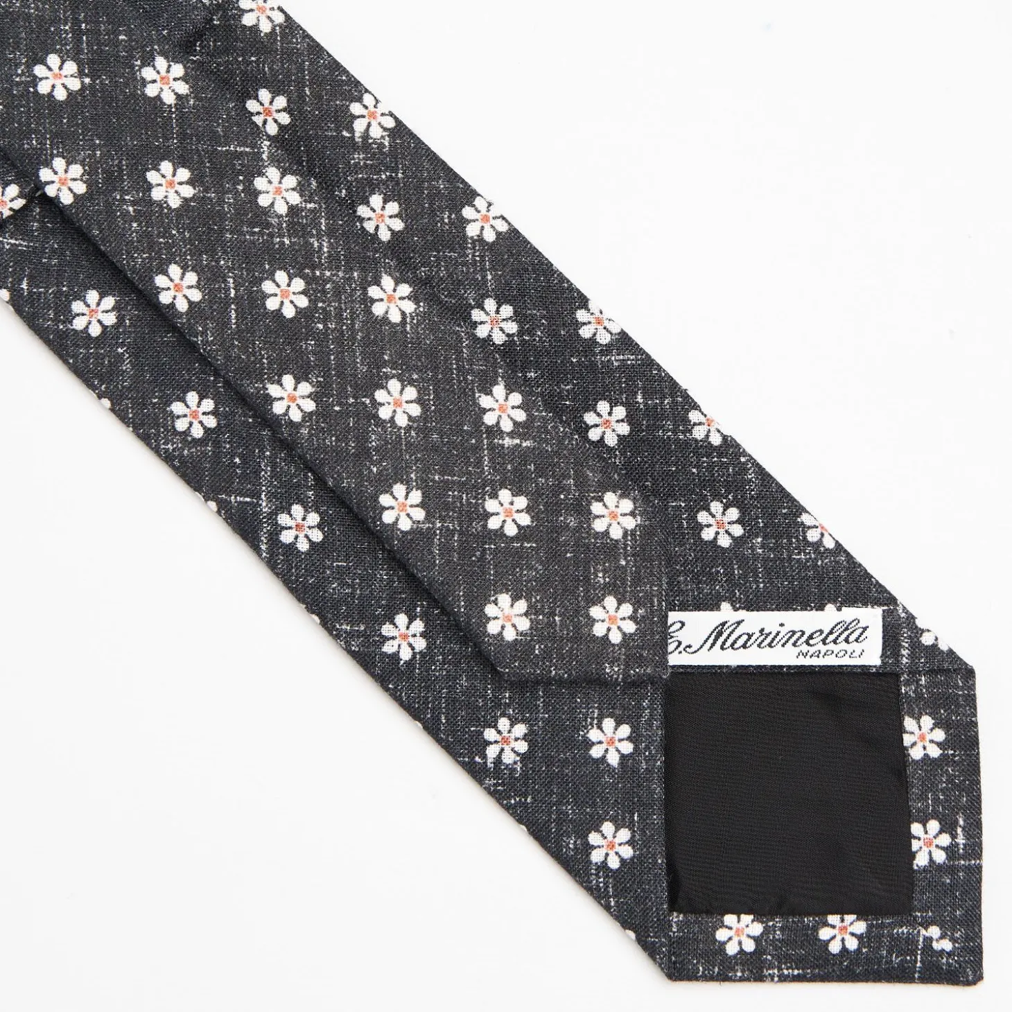 Black Sartorial Cotton And Silk Tie - Large Flower Pattern