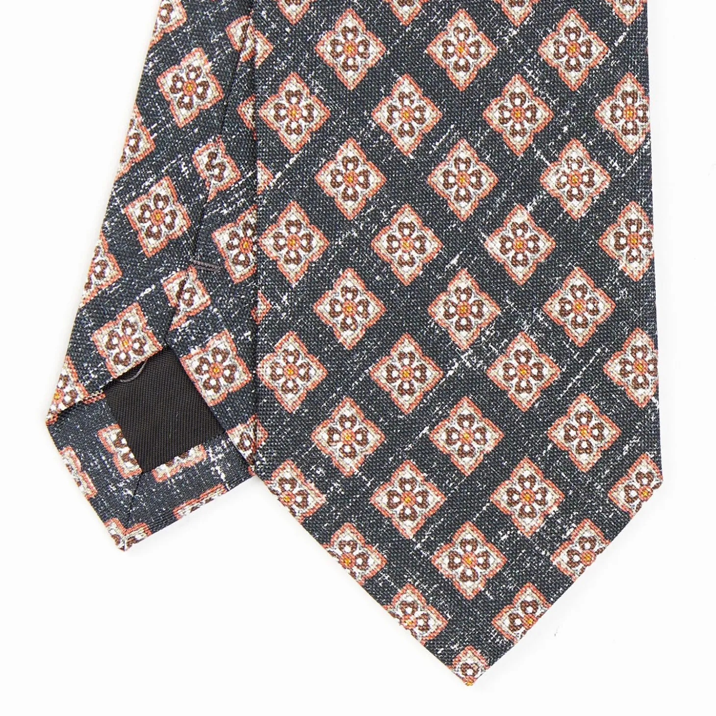 Black Sartorial Cotton And Silk Tie - Large Flower Pattern