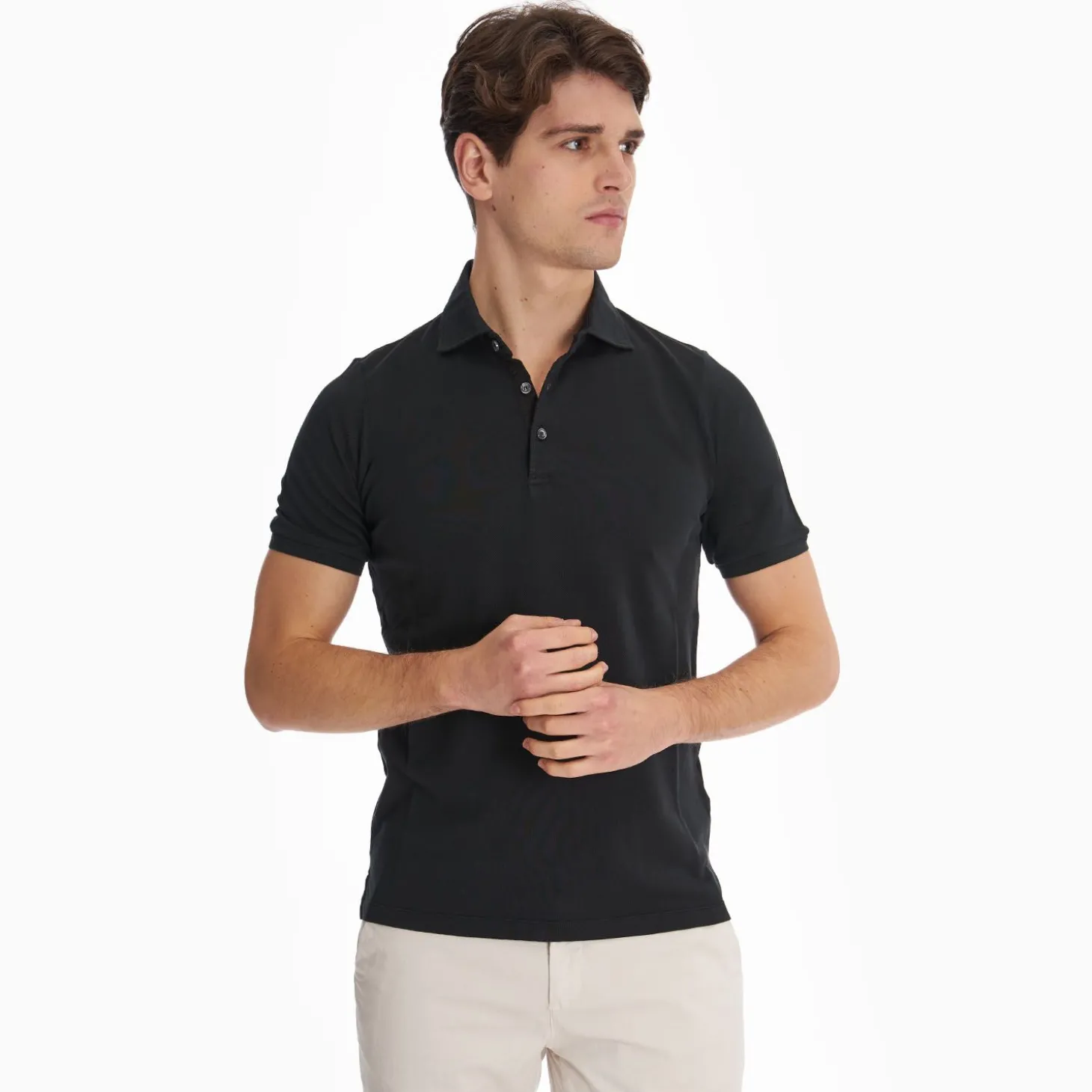 Black Short Sleeve Pique Cotton Polo