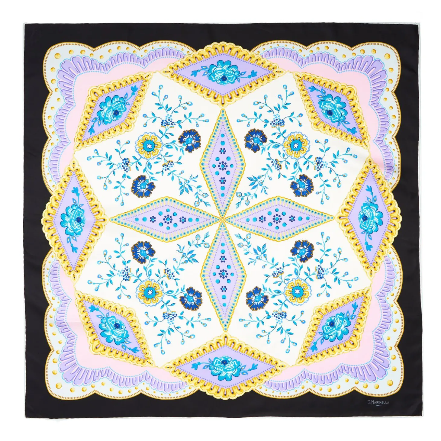 Black Silk Scarf 90 Floral Pattern