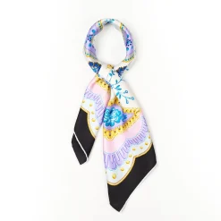Black Silk Scarf 90 Floral Pattern