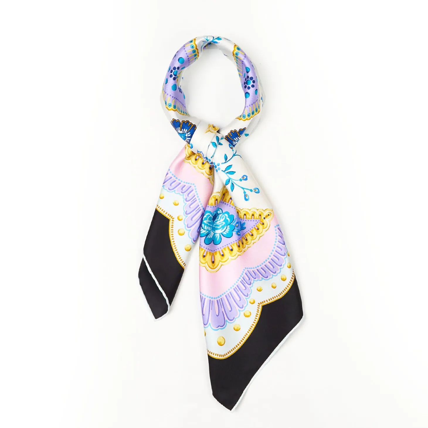 Black Silk Scarf 90 Floral Pattern