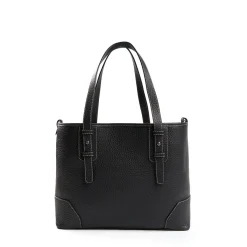 Black Textured Leather Midi Tote Bag