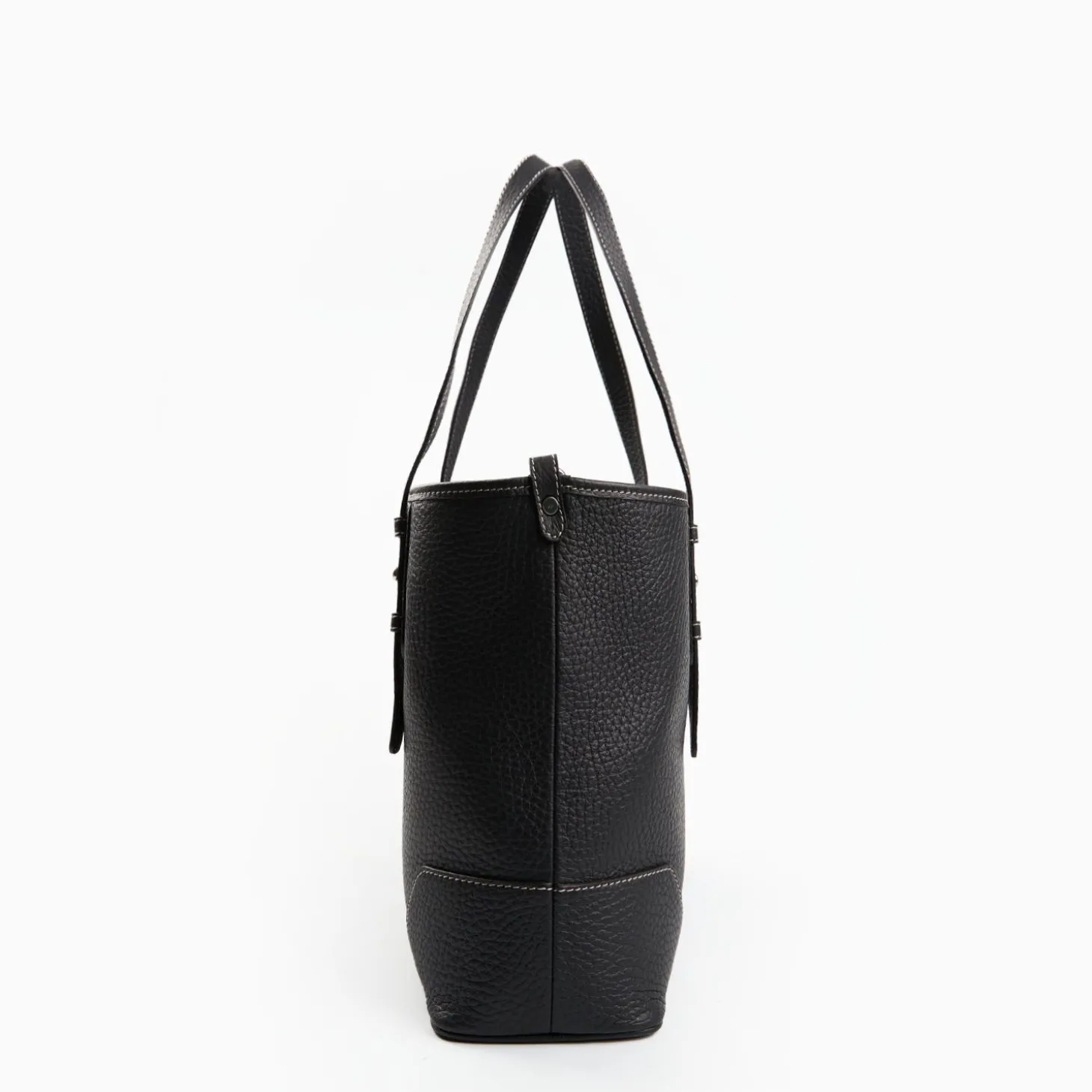 Black Textured Leather Midi Tote Bag