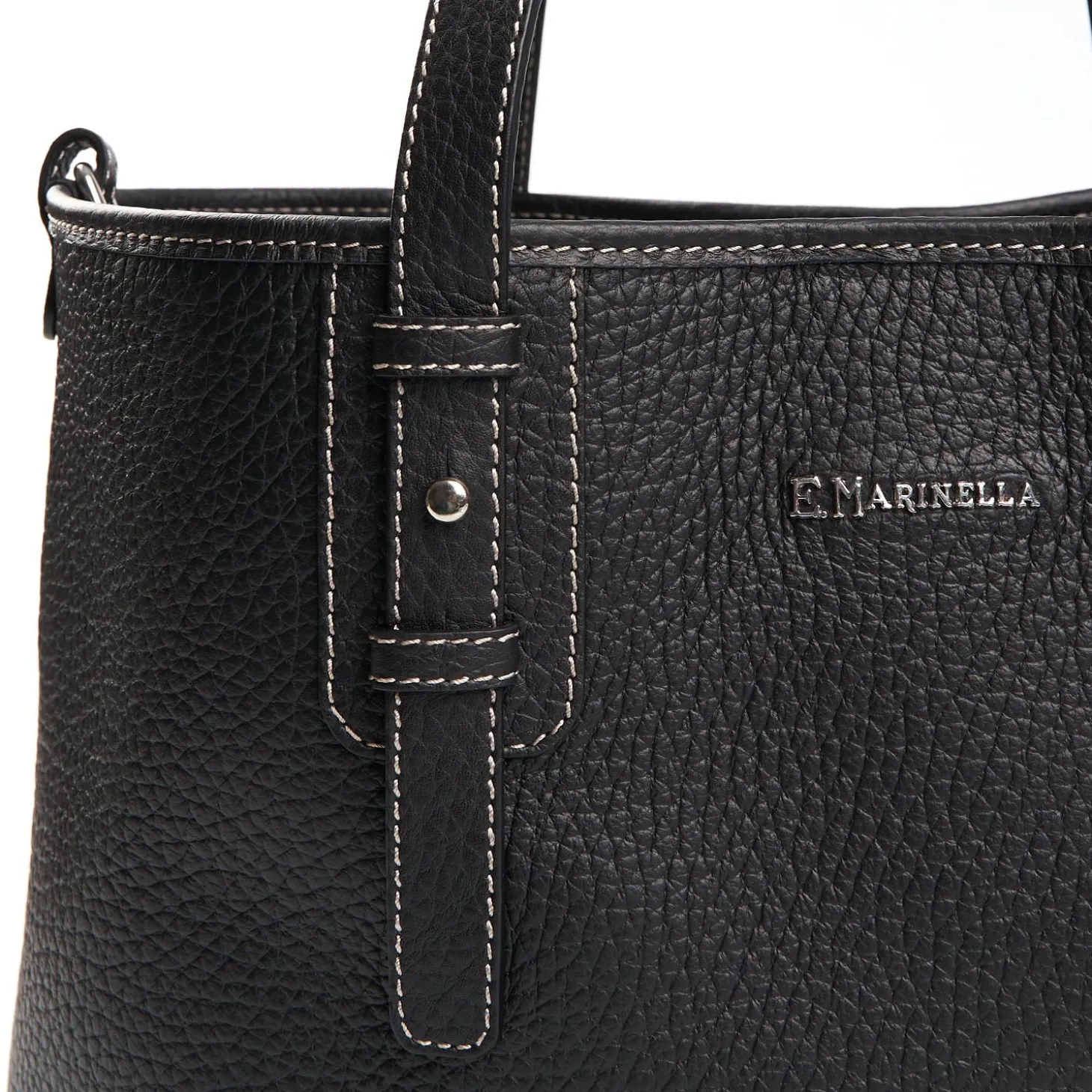 Black Textured Leather Midi Tote Bag