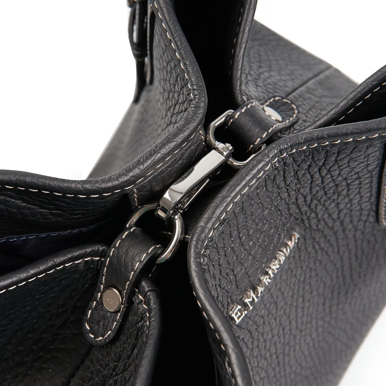 Black Textured Leather Midi Tote Bag