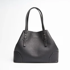 Black Textured Leather Tote Bag