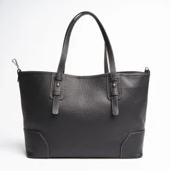 Black Textured Leather Tote Bag