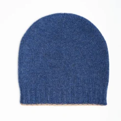 Blue And Beige Bicolor Cashmere Beanie
