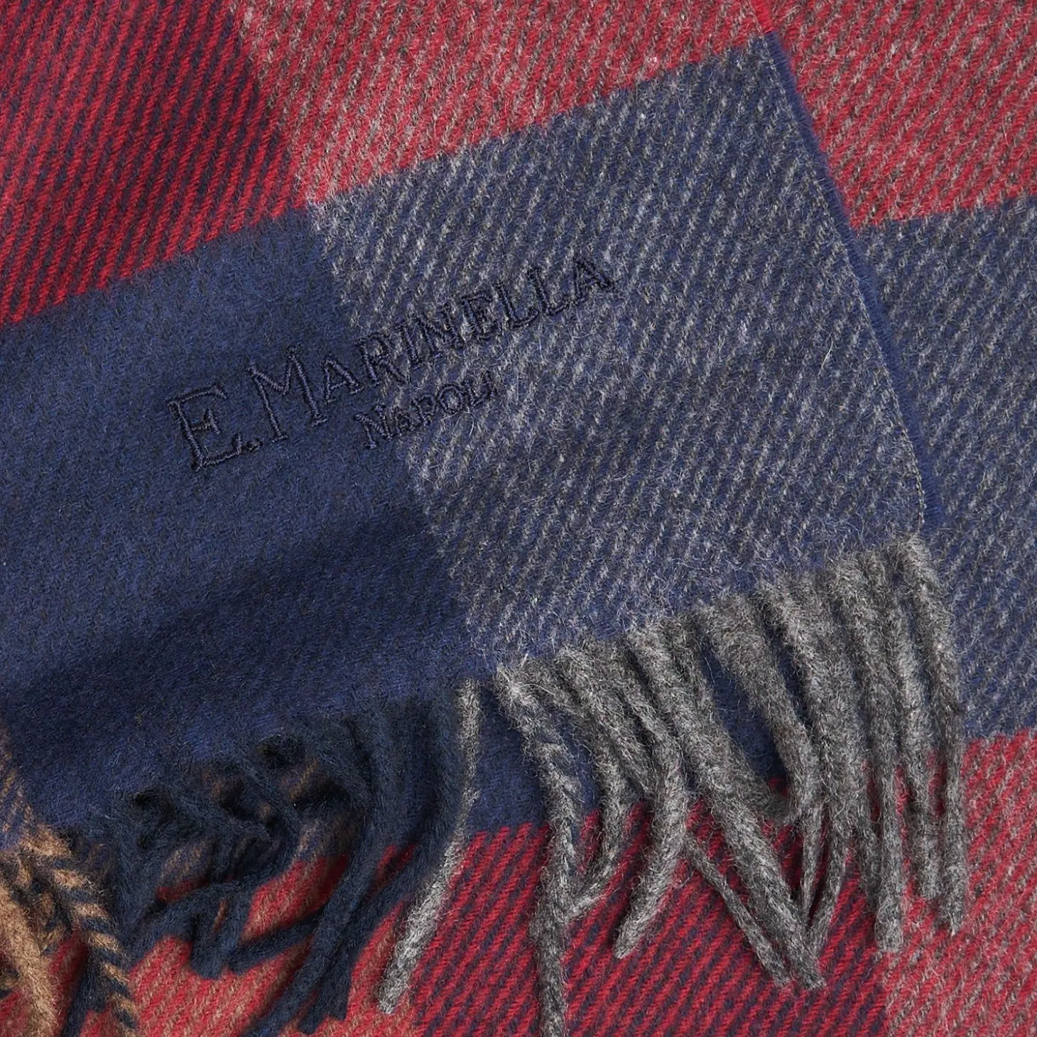 Blue And Burgundy Cashmere Plaid Scarf With Bangs