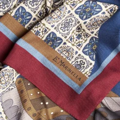 Blue And Burgundy Wide Wool Scarf Ethnic Pattern