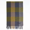 Blue And Dark Green Cashmere Plaid Scarf With Bangs