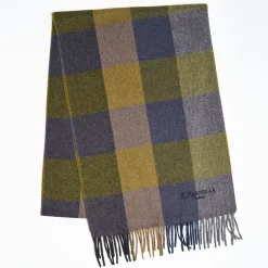 Blue And Dark Green Cashmere Plaid Scarf With Bangs