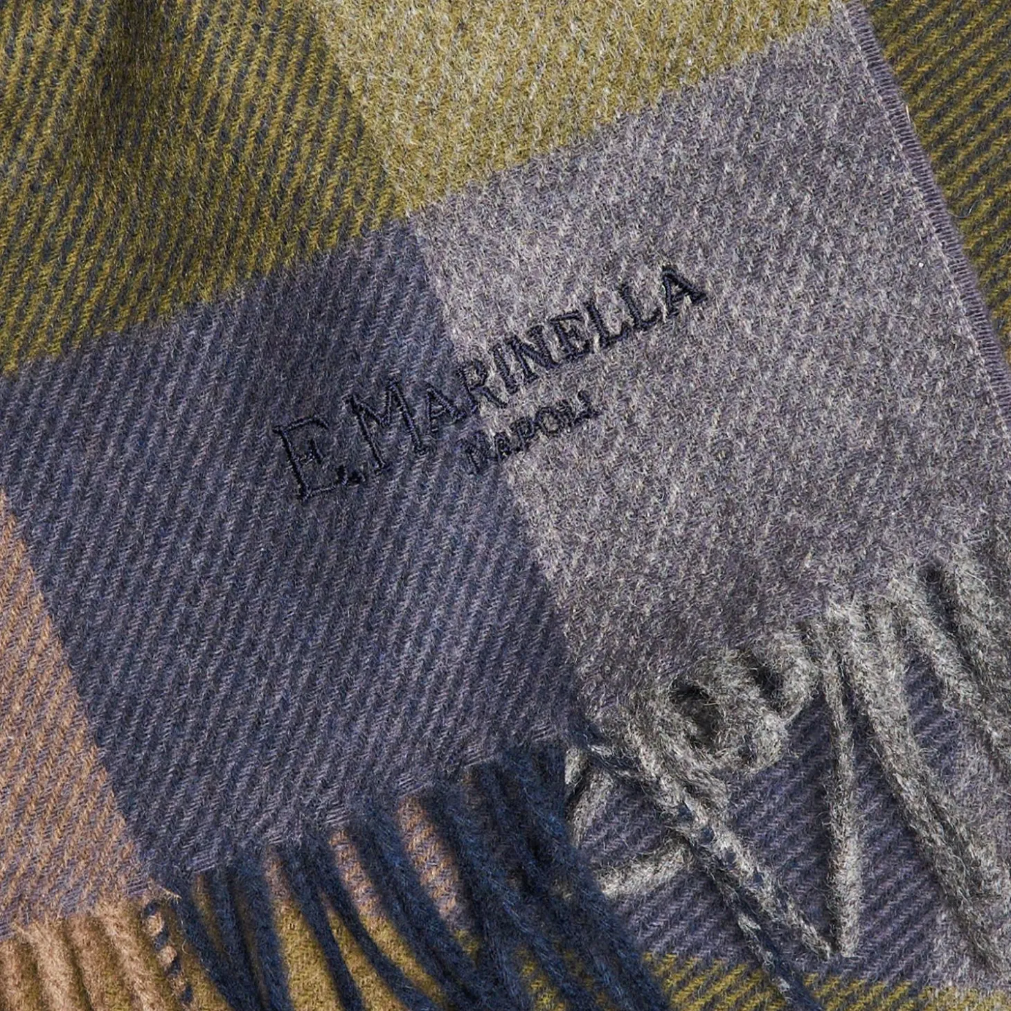 Blue And Dark Green Cashmere Plaid Scarf With Bangs