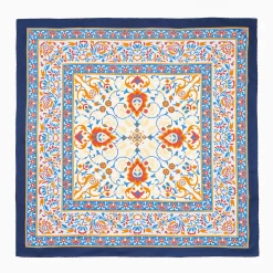 Blue And Red Silk Scarf 90 - Damask Pattern