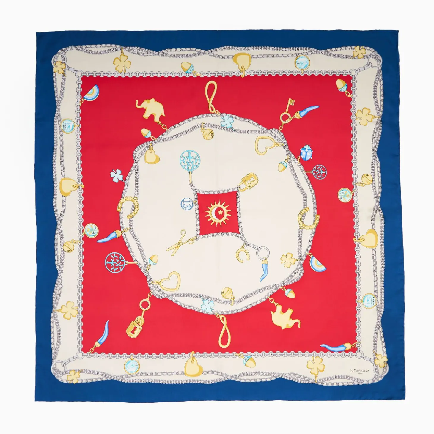 Blue And Red Silk Scarf 90 - Luchy Charms
