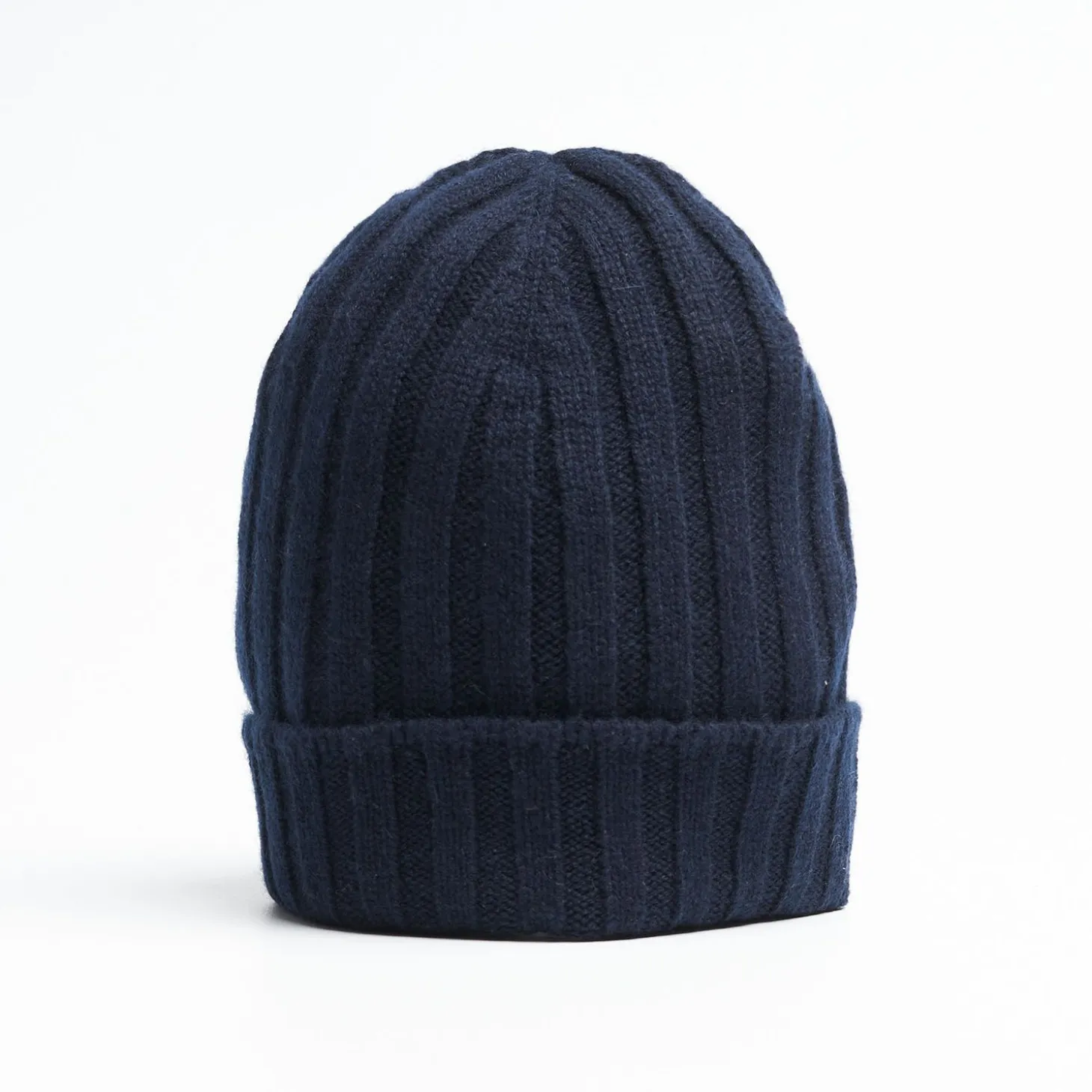 Blue Cashmere Ribbed Beanie