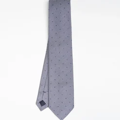 Blue Ceremonial Jacquard Silk Tie Polka Dot Pattern