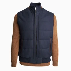 Blue Down Gilet With Alcantara Details