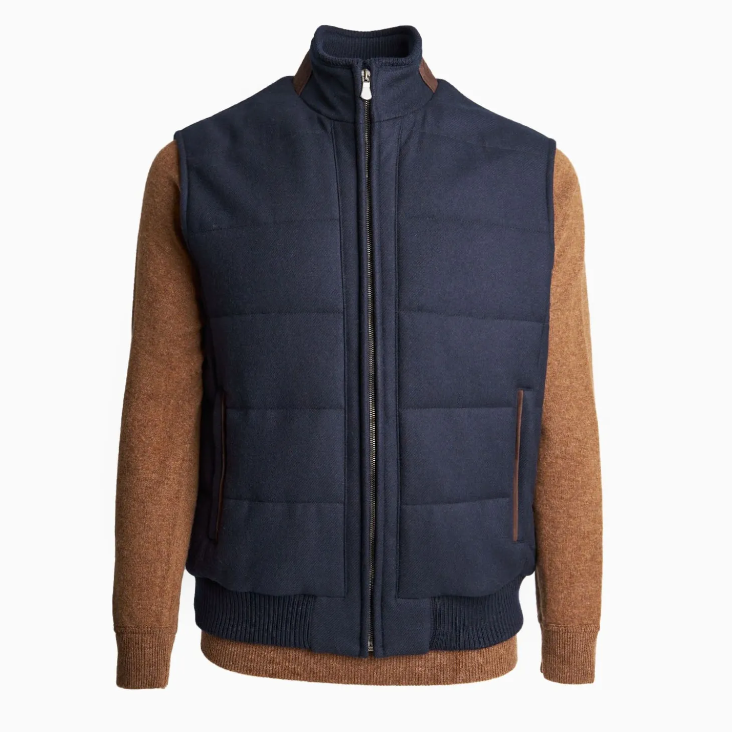 Blue Down Gilet With Alcantara Details