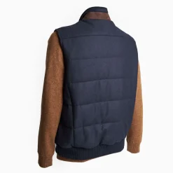 Blue Down Gilet With Alcantara Details