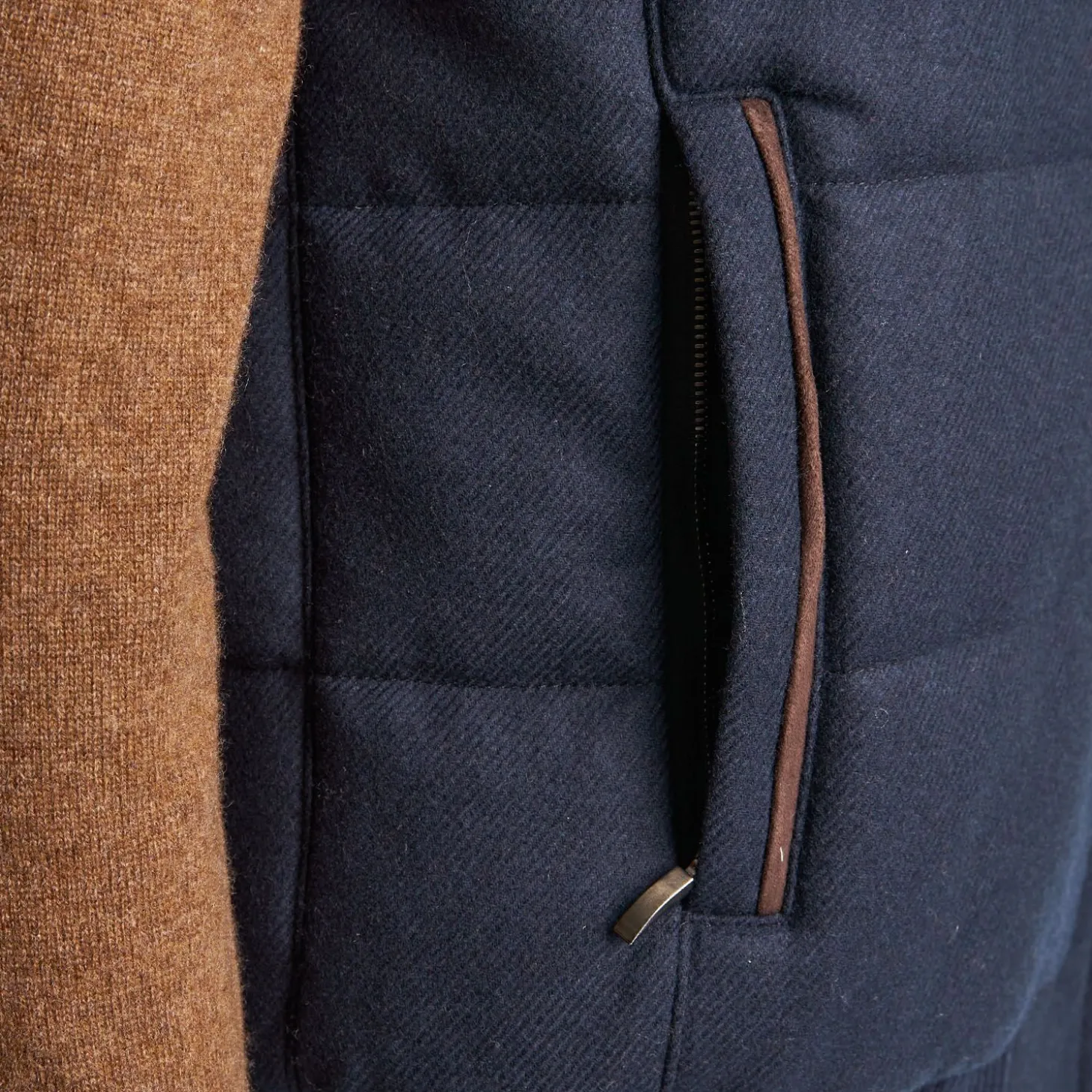 Blue Down Gilet With Alcantara Details