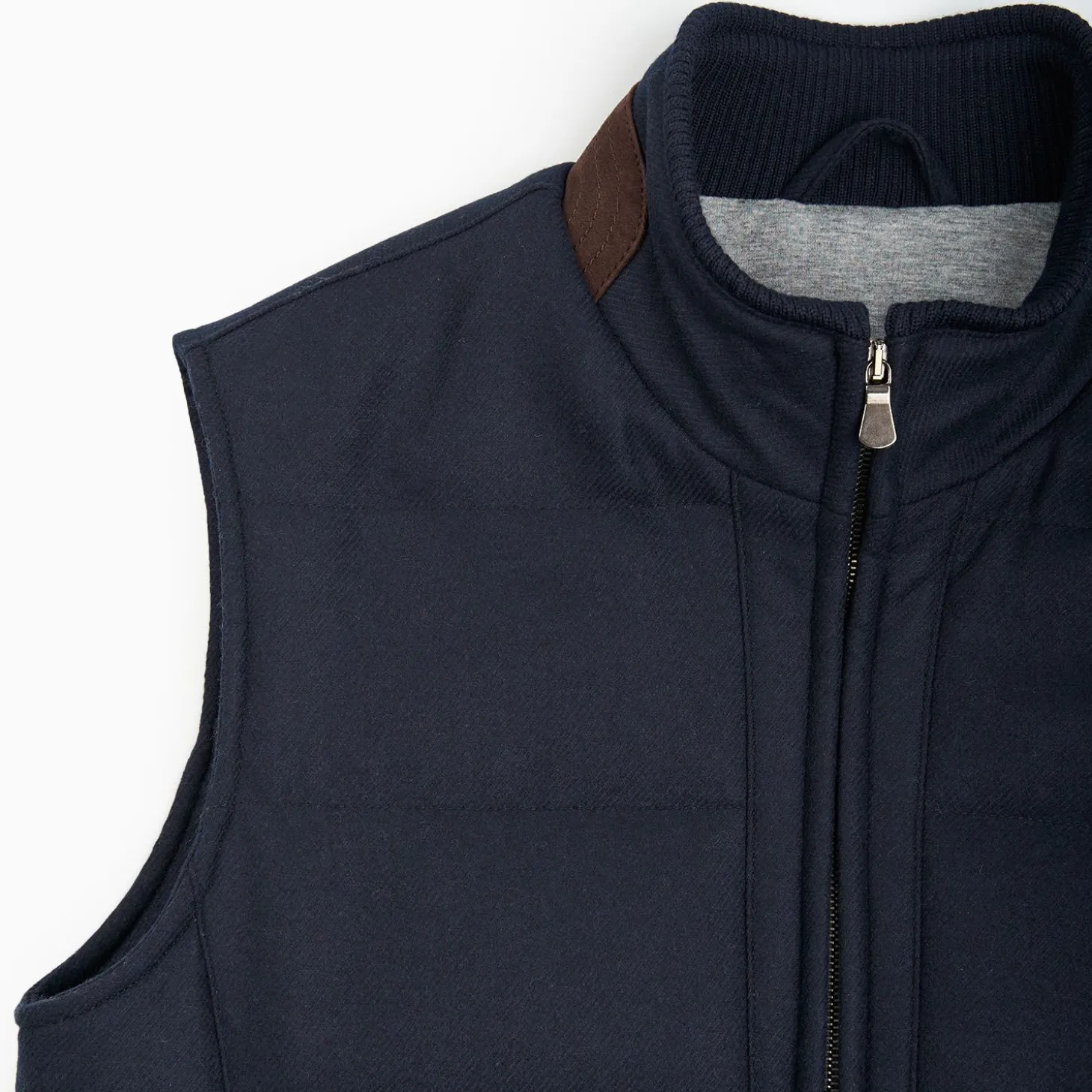 Blue Down Gilet With Alcantara Details