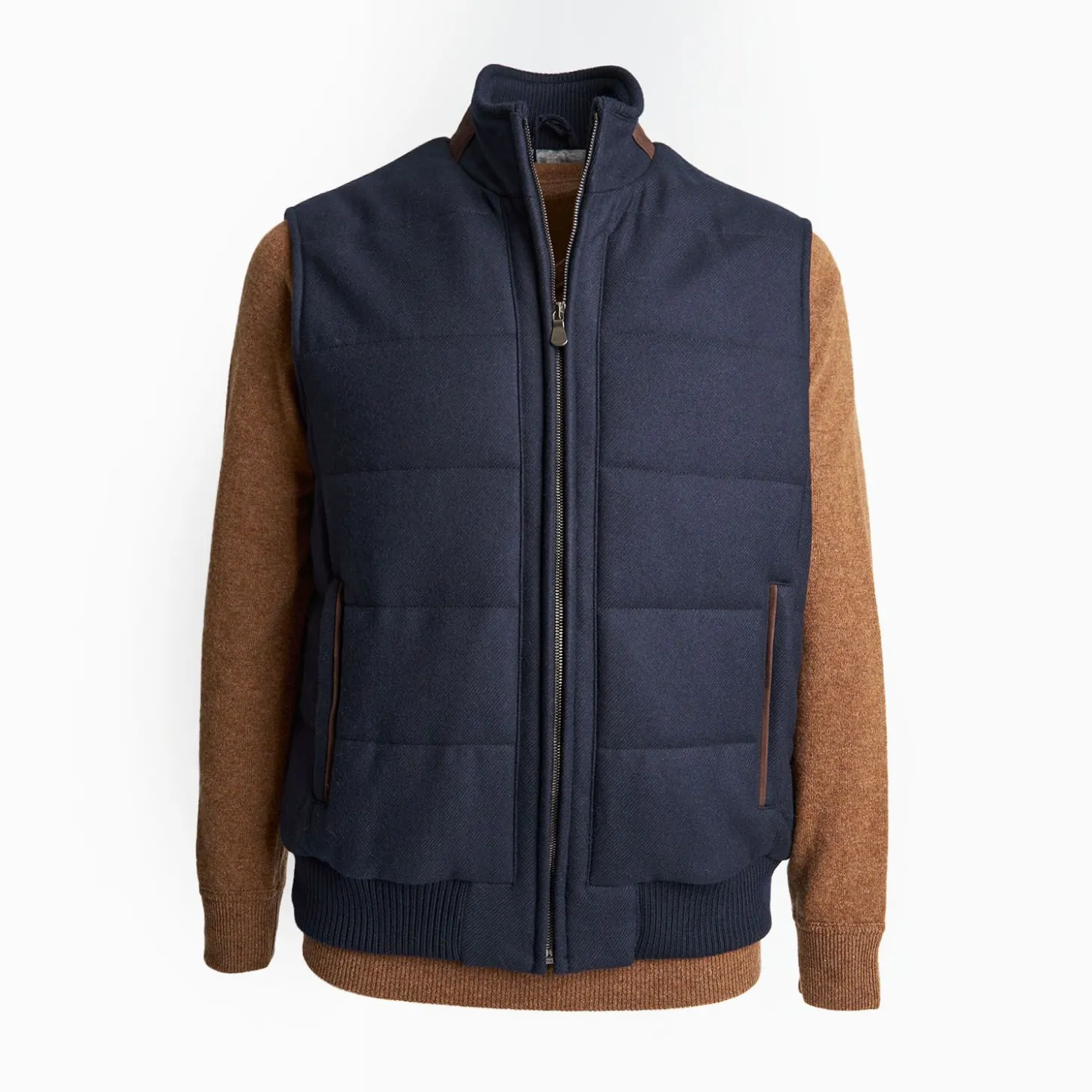 Blue Down Gilet With Alcantara Details