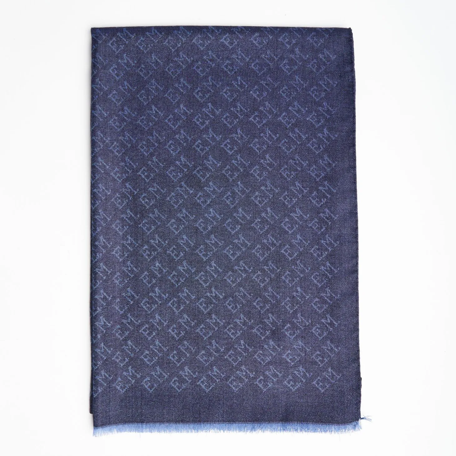 Blue Em Logo Scarf In Wool And Cashmere