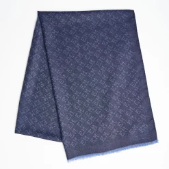 Blue Em Logo Scarf In Wool And Cashmere