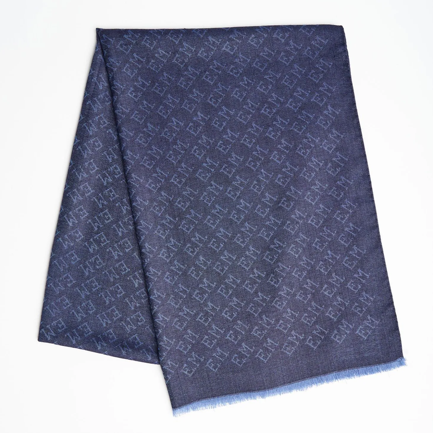 Blue Em Logo Scarf In Wool And Cashmere