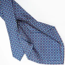 Blue 5 Fold Sartorial Silk Tie - Small Flower Pattern